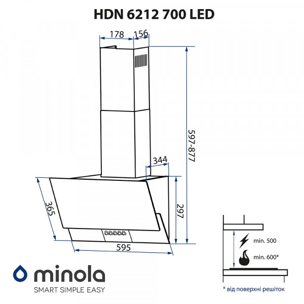 Витяжка декоративна похила Minola HDN 6212 WH/I 700 LED