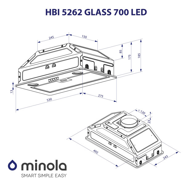 Витяжка повновбудована Minola HBI 5262 GR GLASS 700 LED