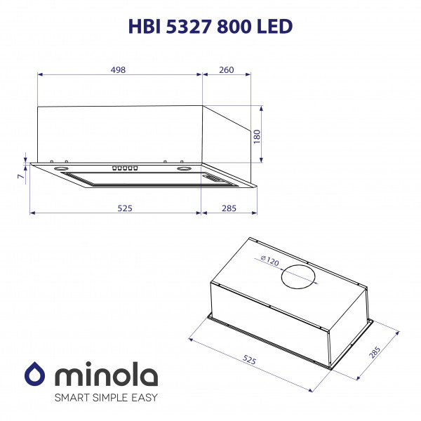 Витяжка повновбудована Minola HBI 5327 BL 800 LED