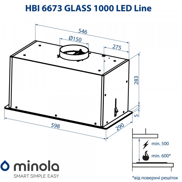 Витяжка повновбудована Minola HBI 6673 WH GLASS 1000 LED Line